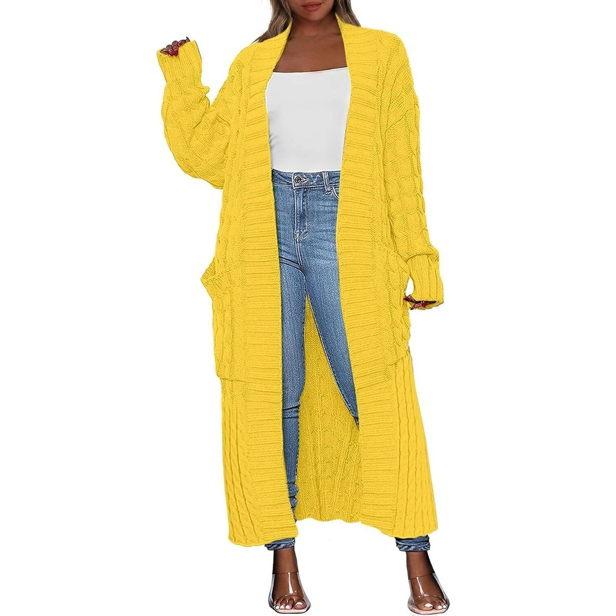 Women's Long Open Front Cardigan – Oversized Chunky Knit Duster Coat with Pockets, Cozy Soft Warm Sweater Jacket for Fall & Winter