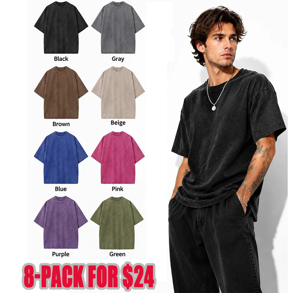 🔥Unisex Acid Wash Oversized Cotton T-Shirts Crew Neck Half Sleeve Loose Casual Streetwear Summer Tops