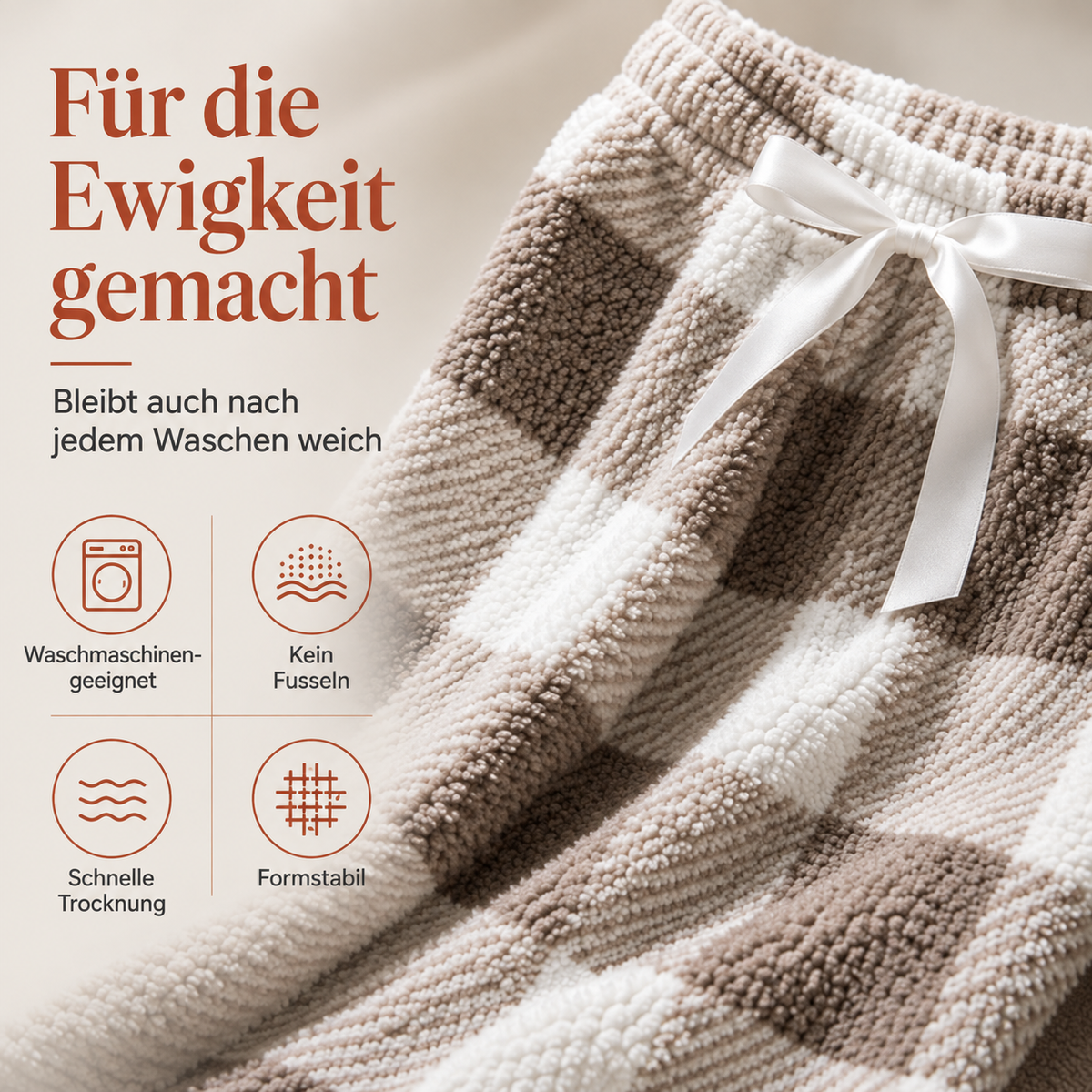 ☁️ Wohlfühl-Komfort | Plüschige Damenhose mit Karomuster und weitem Bein