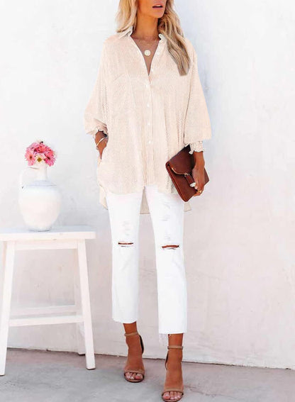 Women's Striped Oversized Button Down Shirt | Casual Long Sleeve Top