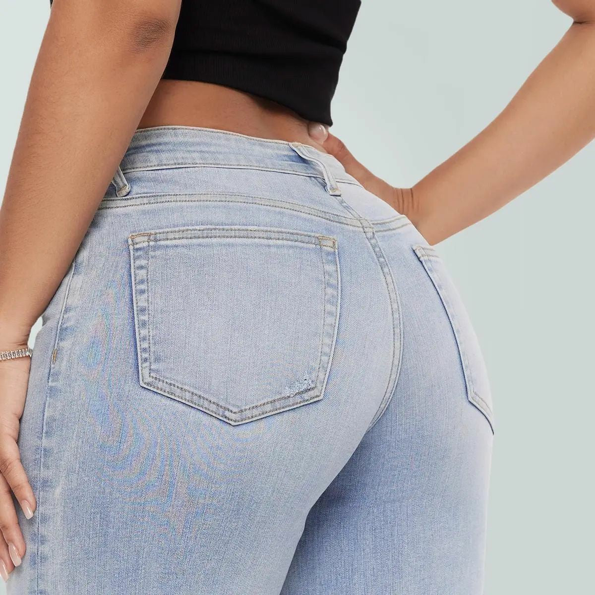 Mid-low Rise Baggy Jeans Stretchy Wide Leg for Women Distressed Pants