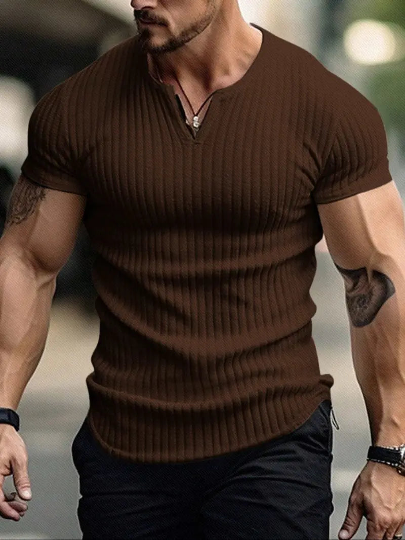 Men's Spring/Summer Striped V-Neck Short-Sleeve T-Shirt