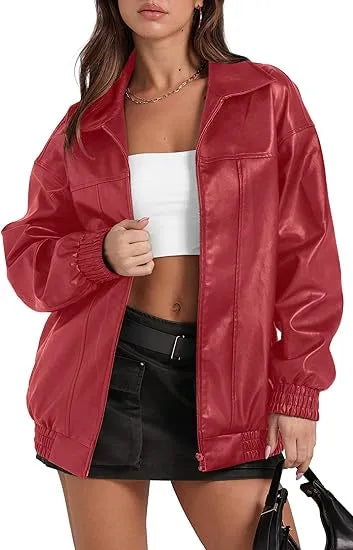 🤲Leather Jacket Women Faux Oversized Motorcycle Bomber Coats 2025 – Bold, Chic & Unstoppable