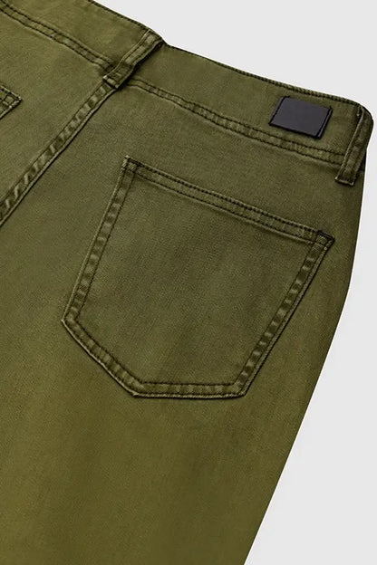 Double Button Mid Waist Straight Leg Pants