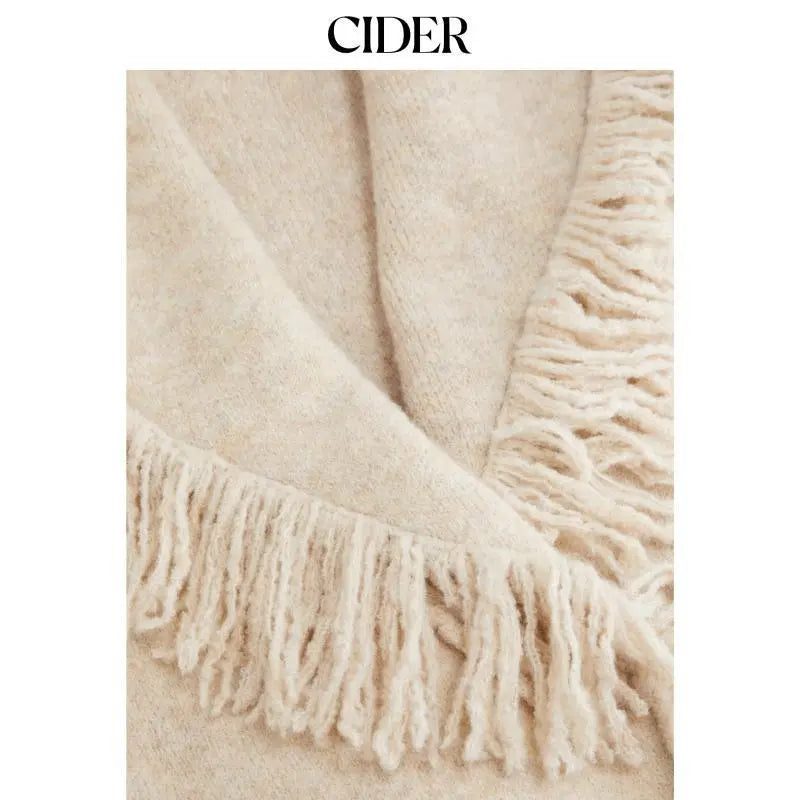 🔥 TODAY ONLY! LIMITED-TIME SALE! Cider Women's Fringed Wool-Blend Wrap Cardigan with Belt – Chic Beige | SHOP NOW!