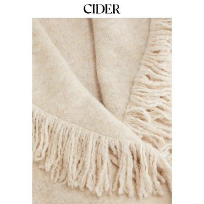 🔥 TODAY ONLY! LIMITED-TIME SALE! Cider Women's Fringed Wool-Blend Wrap Cardigan with Belt – Chic Beige | SHOP NOW!