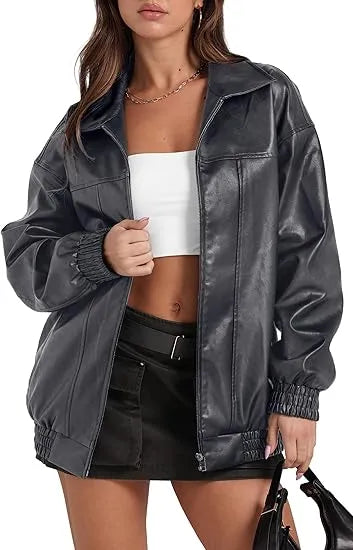 🤲Leather Jacket Women Faux Oversized Motorcycle Bomber Coats 2025 – Bold, Chic & Unstoppable