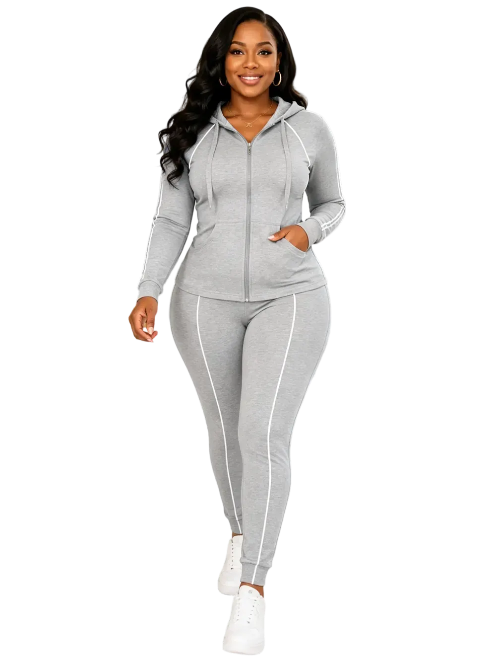 Women's 2-Piece 2026 Autumn/Winter Casual Striped Hooded Jacket & Full-Length Pants Set