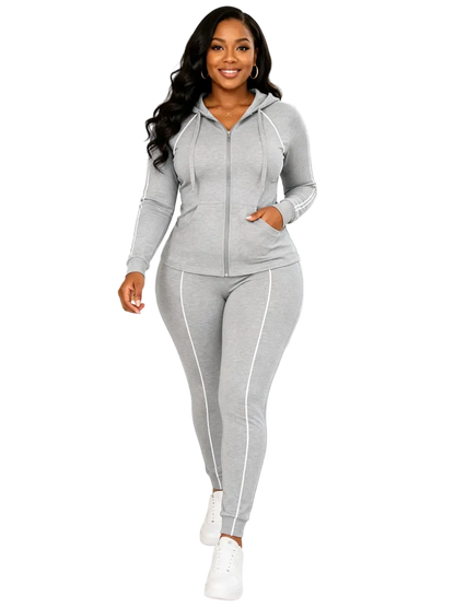 Women's 2-Piece 2026 Autumn/Winter Casual Striped Hooded Jacket & Full-Length Pants Set