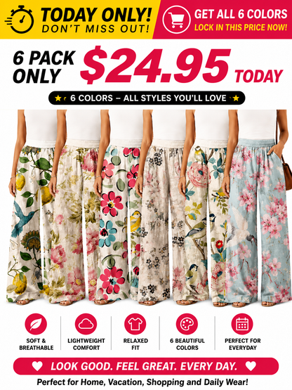 💝💝【LAST DAY SALE】Women's Casual Bohemian Style Floral Print Wide-Leg Pants