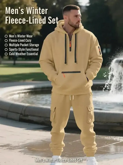 Men's 2-Piece Hooded Tracksuit Set | Casual Cargo Jogger Sweatpants & Oversized Hoodie | Streetwear Outfit