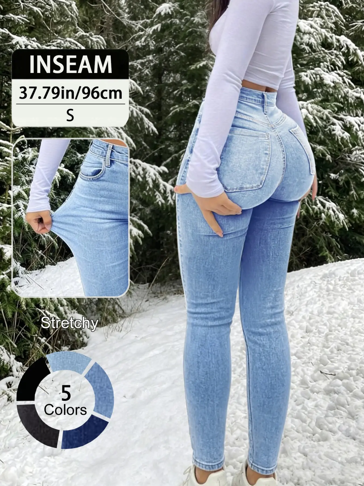 Women's 5-Pack High Waist Slim-Fit Pants – Elegant Casual Button Fly Jeans for All-Season Wear