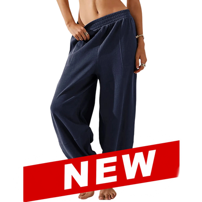 Women's Baggy Wide-Leg Pants - Casual, Elastic-Waisted, Bohemian Minimalist Basic Women's Clothes Bottom with Pockets,summerwins
