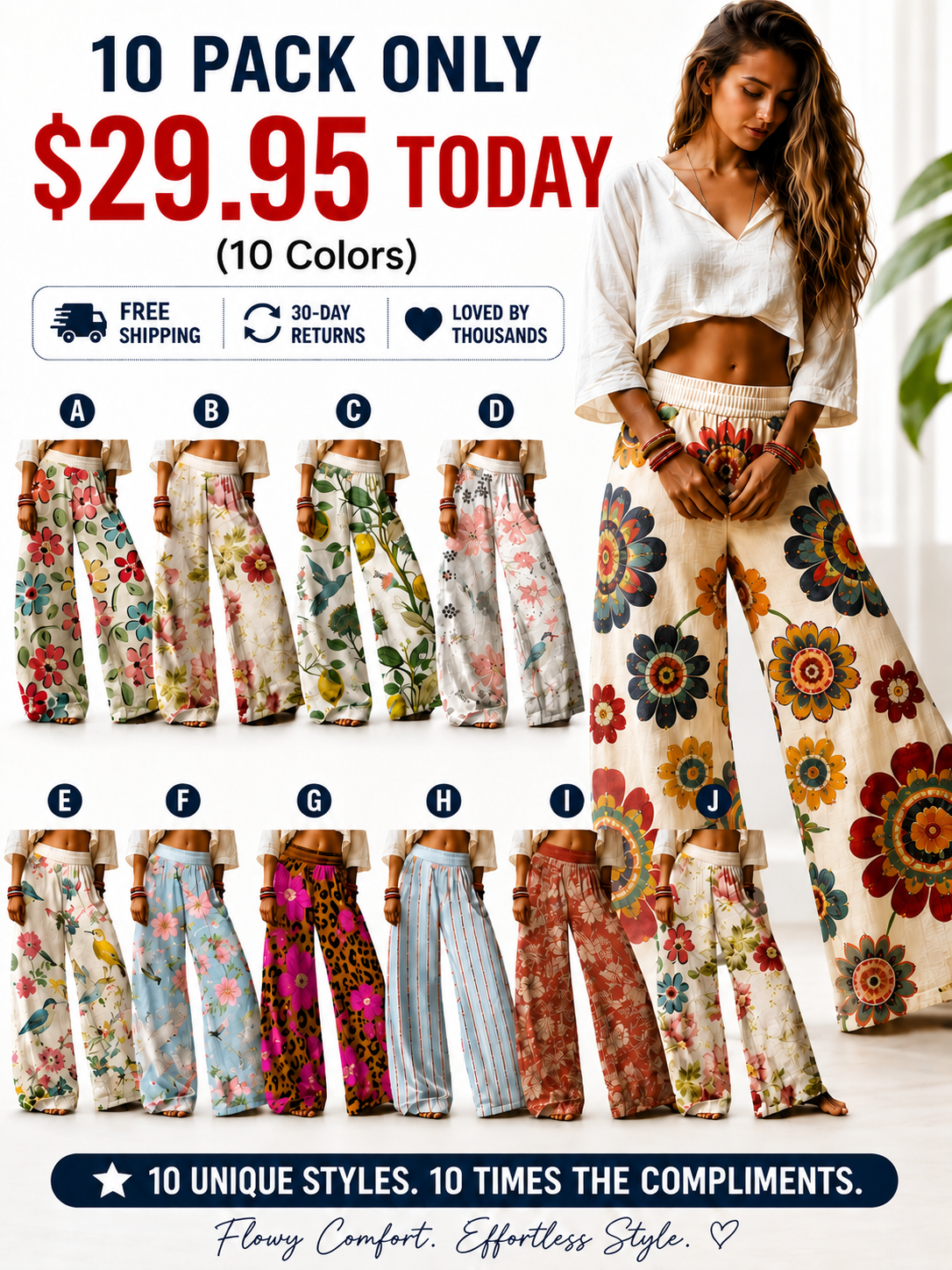 💝💝【LAST DAY SALE】Women's Casual Bohemian Style Floral Print Wide-Leg Pants