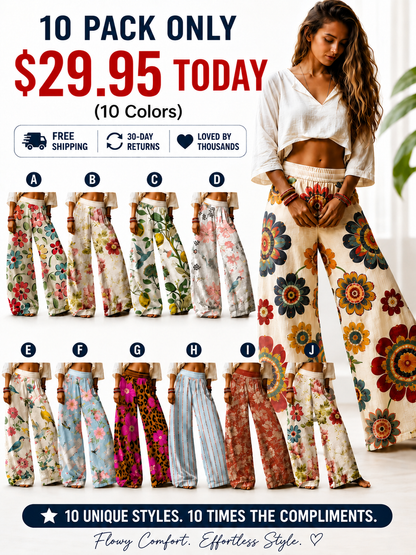 💝💝【LAST DAY SALE】Women's Casual Bohemian Style Floral Print Wide-Leg Pants