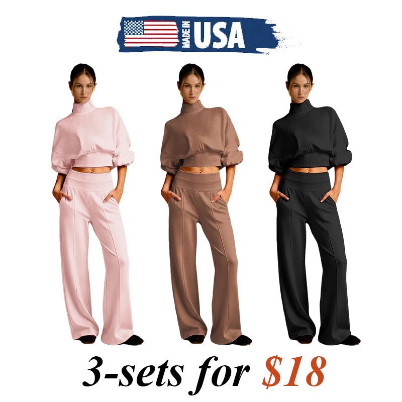 Soft And Comfortable Crewneck Sweatshirt Wide-Leg Pants Set