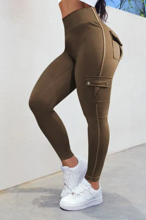 Solid Flap Pocket High Waist Sports Leggings