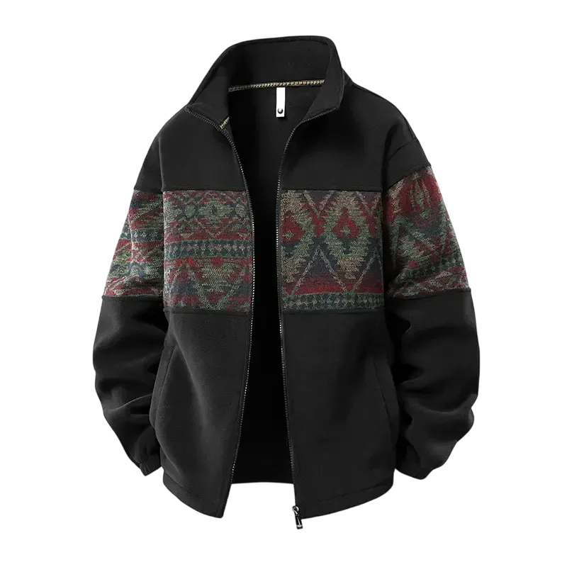 Men's Ethnic Pattern Full-Zip Fleece-Lined Long-Sleeve Jacket