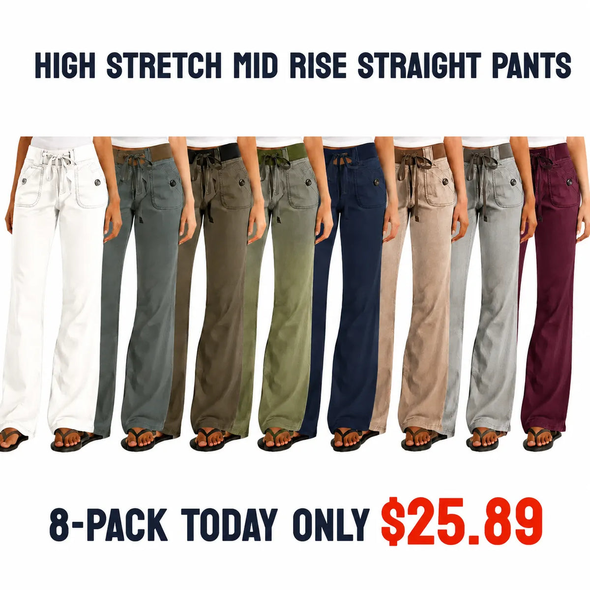 Women's High Stretch Mid Rise Straight Pants