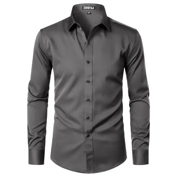 Men's Satin Long Sleeve Dress Shirt Slim Fit