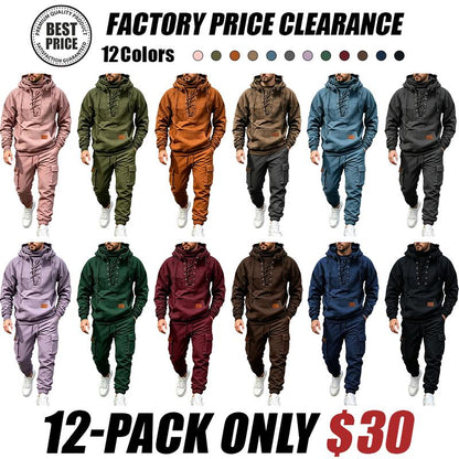 Men's Chest Tie‐Up Hoodie And Multi‐Pocket Ankle‐Cuffed Joggers
