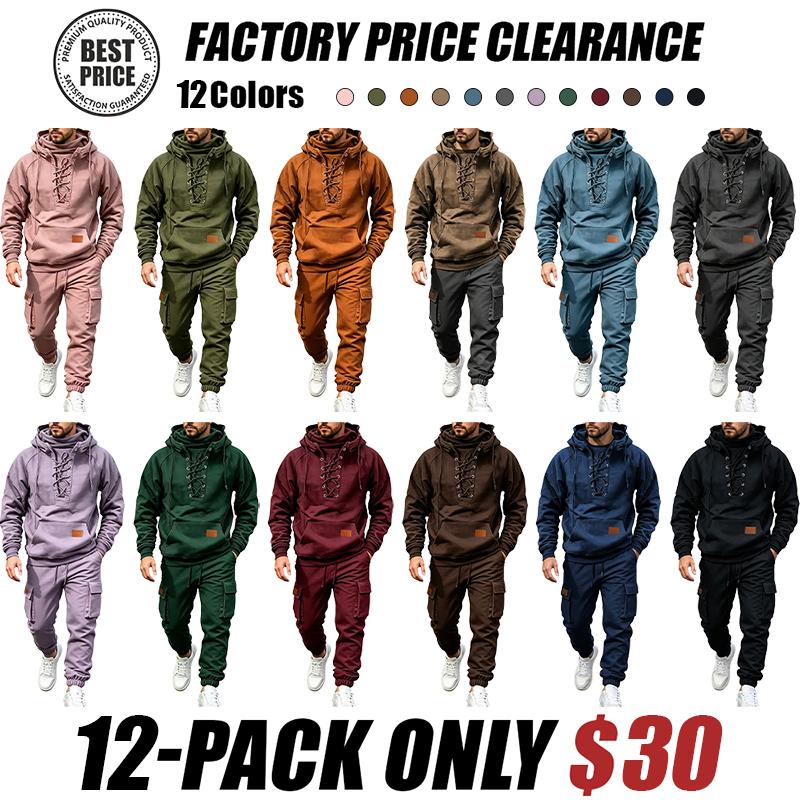 Men's Chest Tie‐Up Hoodie And Multi‐Pocket Ankle‐Cuffed Joggers
