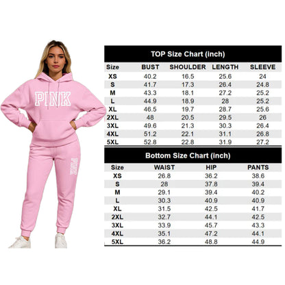Women's Pink Print Hoodie And Drawstring Track Pants Set