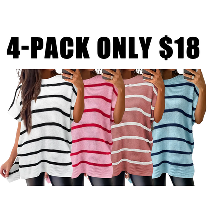 🔥Hot Sale💥 - Women's Round Neck Batwing Short Sleeve Loose Knit Top