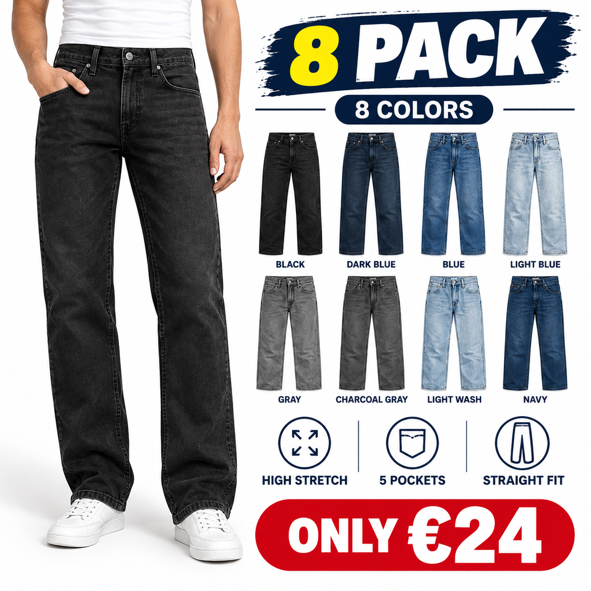 Begrenzter Vorrat! Herren Slim Straight Jeans mit Flex-Stretch & 5 Taschen