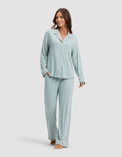 Women's Bamboo Long-Sleeve Pajama Set with Pockets