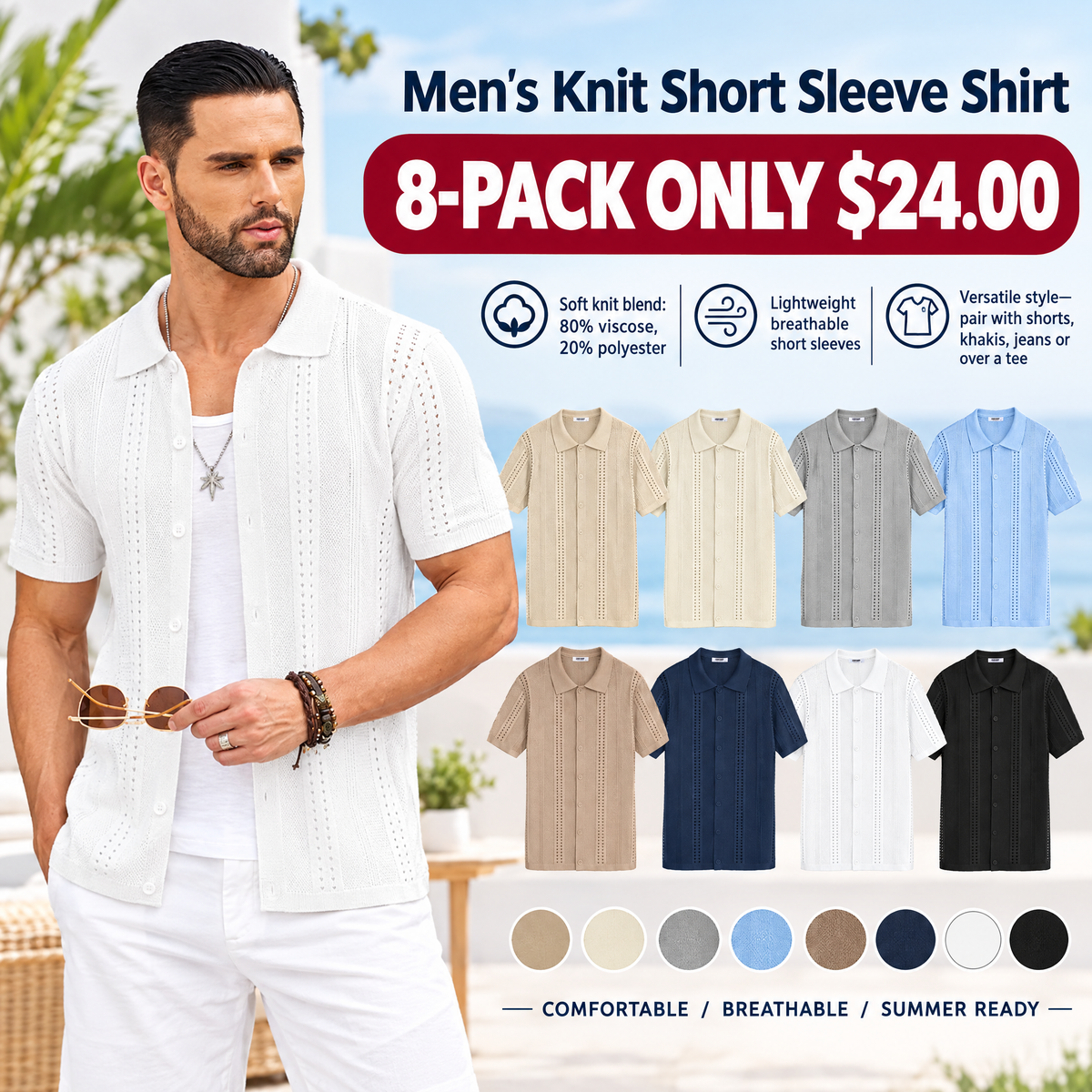 Men'swear Viscose Knit Short-Sleeve Polo Shirt