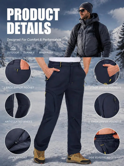 💚 Men's Winter Ski Pants Fleece Lined 5-Zip