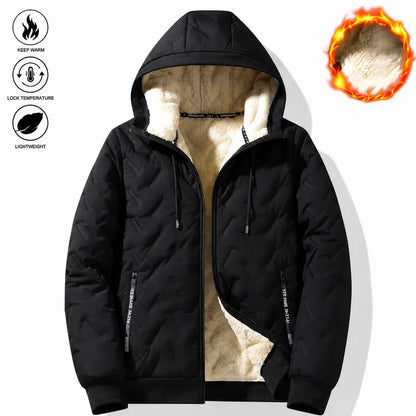 Men's Waterproof Windproof Fleece-Lined Hooded Jacket with Textured Fabric