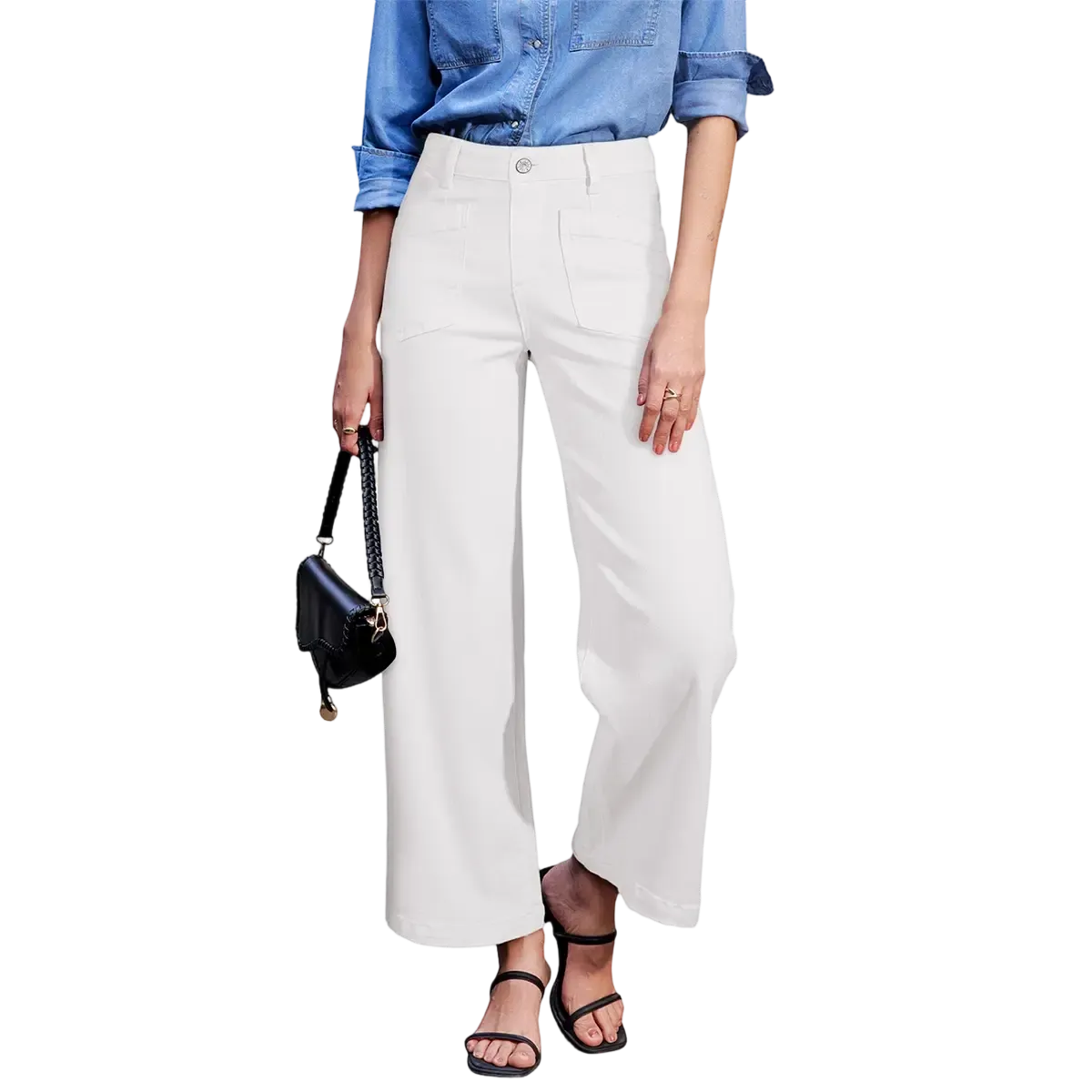 Women's wide leg high-waist stretch denim pants