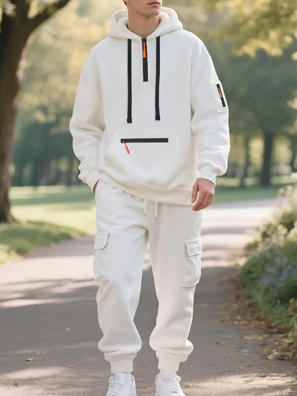 Men's 2-Piece Hooded Tracksuit Set | Casual Cargo Jogger Sweatpants & Oversized Hoodie | Streetwear Outfit