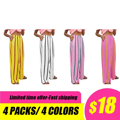 Women's Linen Striped Print Wide Leg Pants