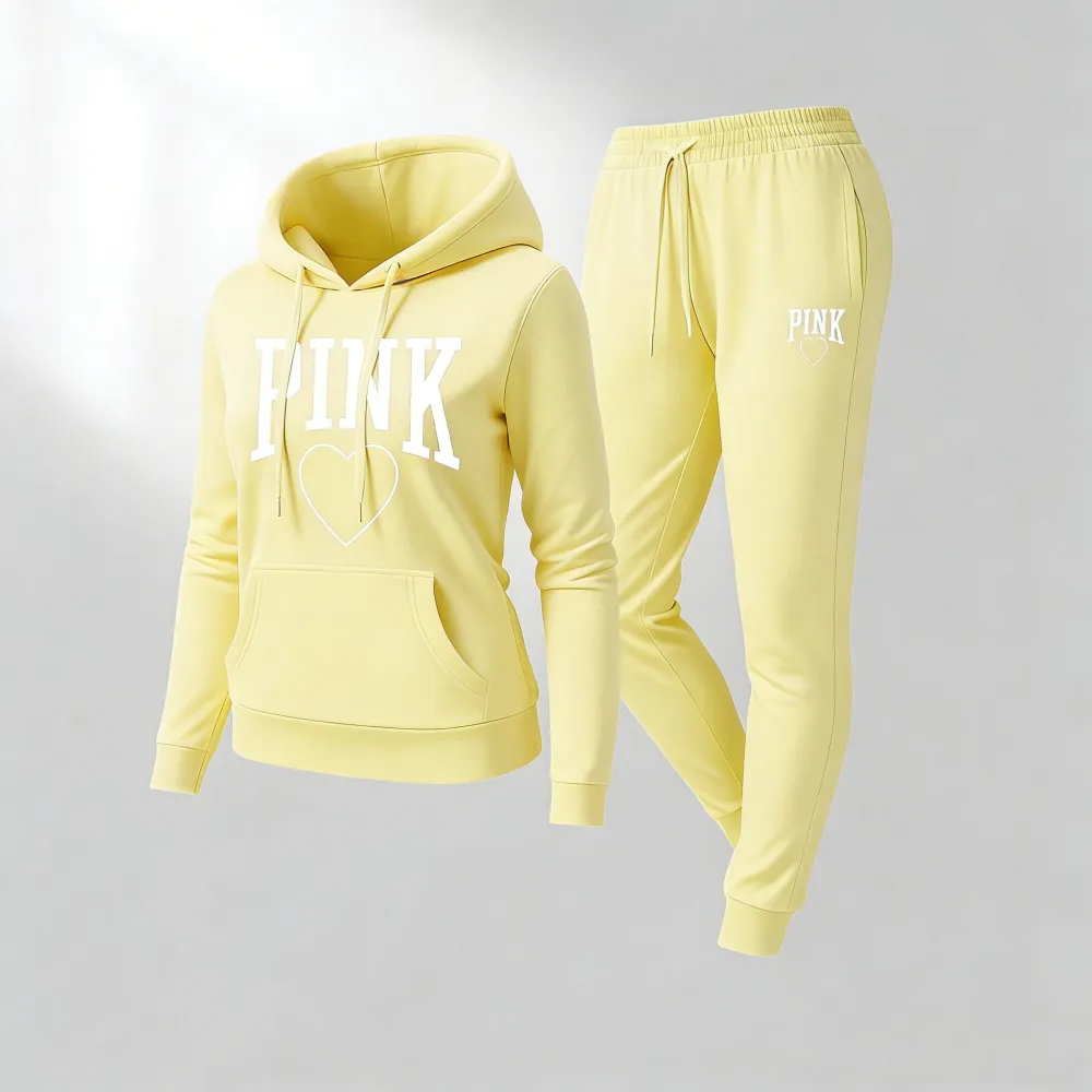 Women's Pink Heart Print Tracksuit