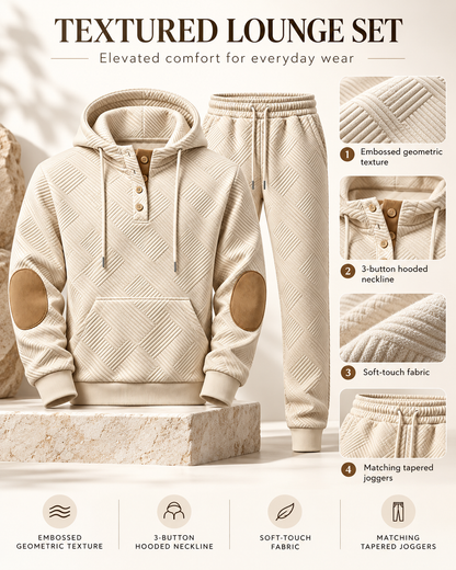 Men's Premium Textured Hoodie & Jogger Set | Embossed Knit Tracksuit