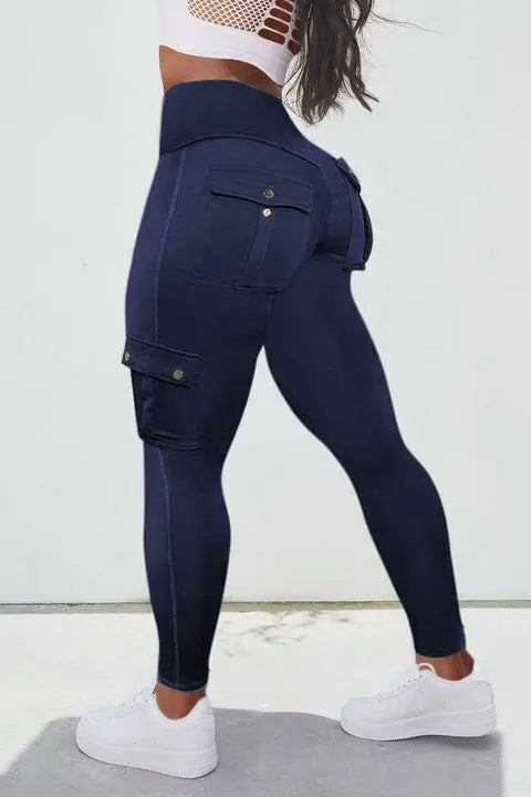 Solid Flap Pocket High Waist Sports Leggings
