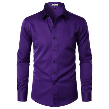 Men's Satin Long Sleeve Dress Shirt Slim Fit