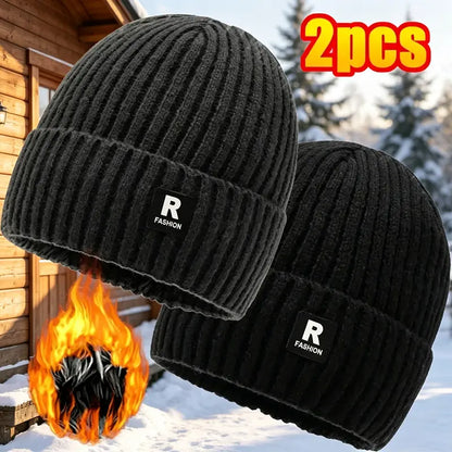 2-Pack Men's Fleece-Lined Knit Beanies, Warm Cuffed Winter Hats
