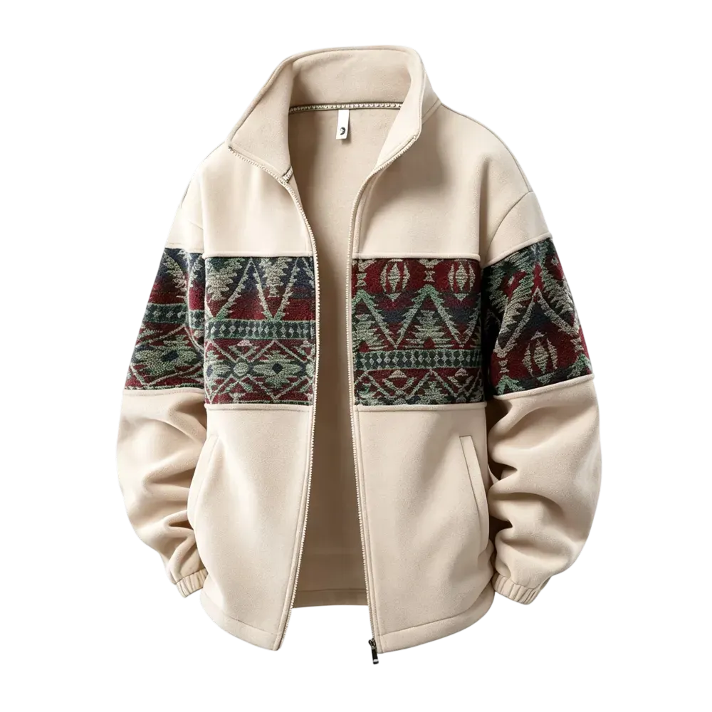 Men's Ethnic Pattern Full-Zip Fleece-Lined Long-Sleeve Jacket