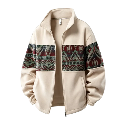 Men's Ethnic Pattern Full-Zip Fleece-Lined Long-Sleeve Jacket