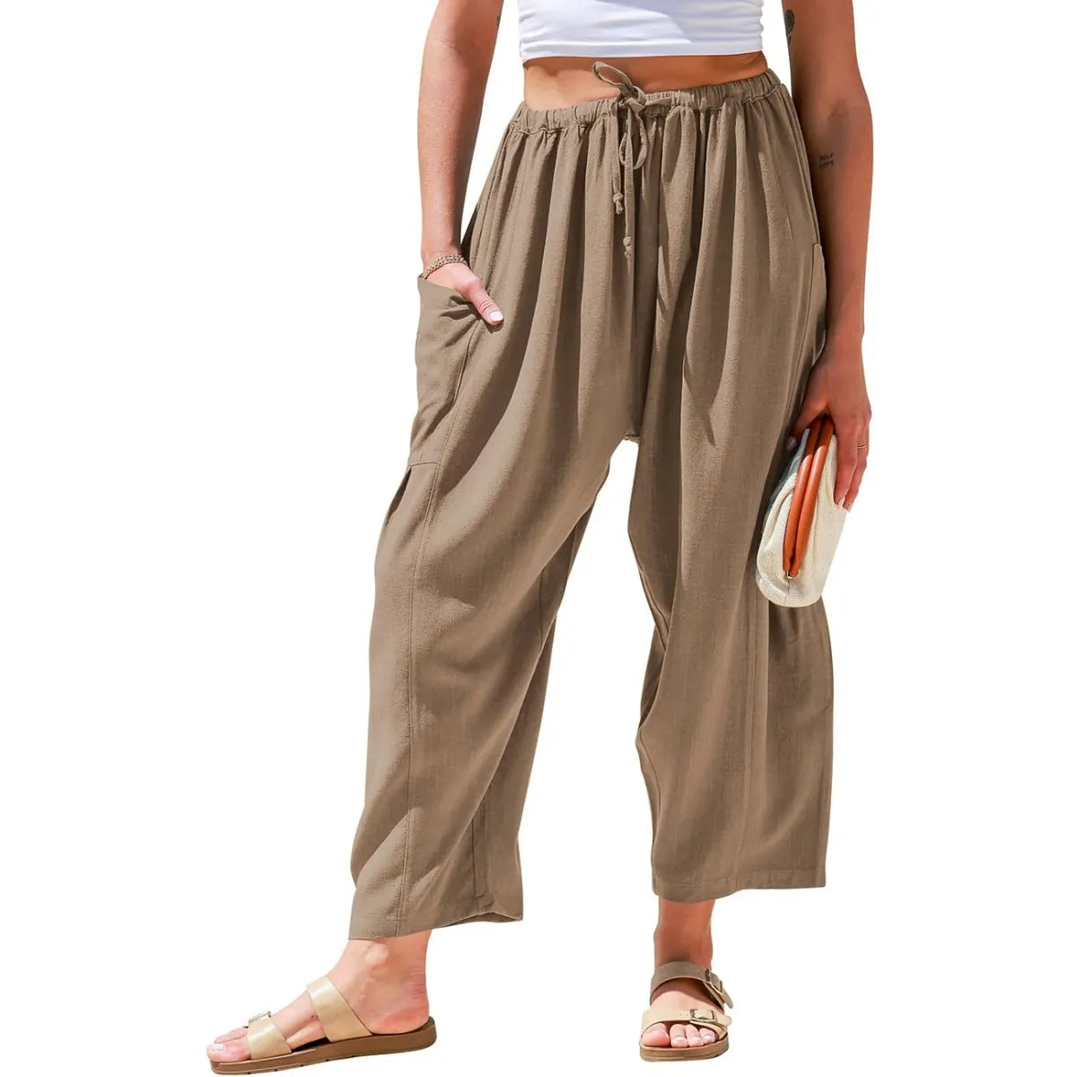 Womens Linen Wide Leg Pants