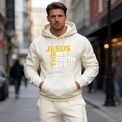 Men's Jesus Letter Printed Hoodie and Sweatpants Set