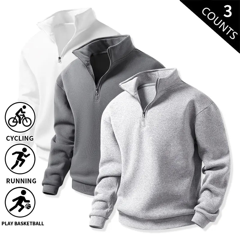 Men's Quarter-Zip Fleece Sweatshirts – Single or 3-Pack