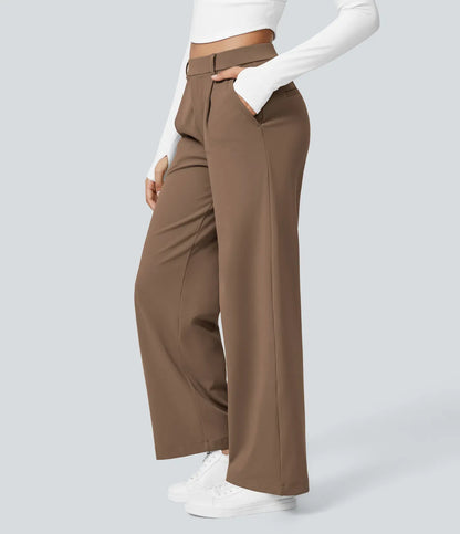 Fall Big Sale!High Waisted Side Pocket Straight Leg Work Pants