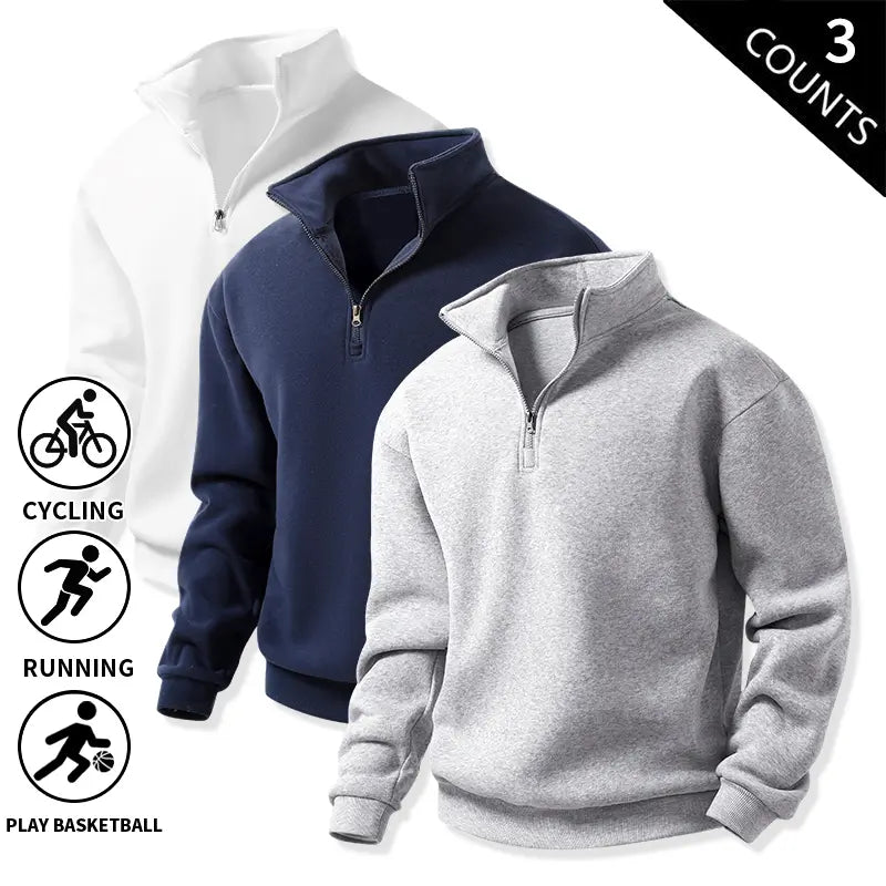Men's Quarter-Zip Fleece Sweatshirts – Single or 3-Pack