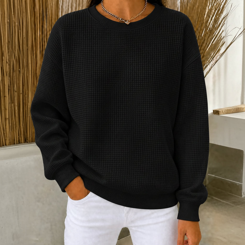RÄUMUNGSVERKAUF🔥 Damen-Sweatshirt aus Waffelstrick mit Rundhalsausschnitt