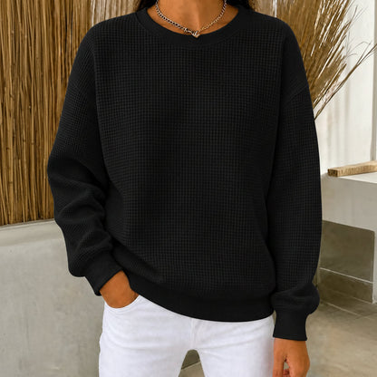 RÄUMUNGSVERKAUF🔥 Damen-Sweatshirt aus Waffelstrick mit Rundhalsausschnitt